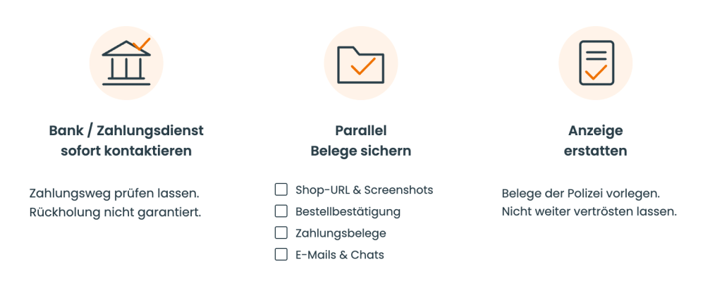 zahlungsbetrug, belege sichern, polizei informieren